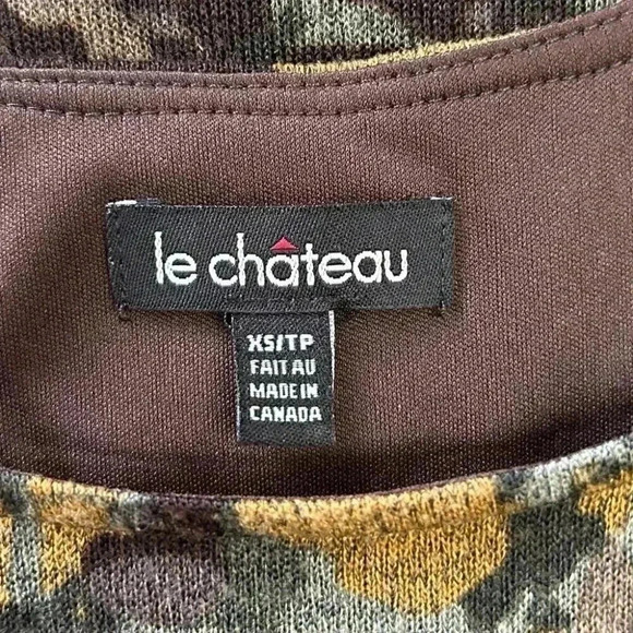 Le Chateau Midi Dress Sleeveless Stretch  Knit Brown Green Print Size XS - Picture 9 of 16